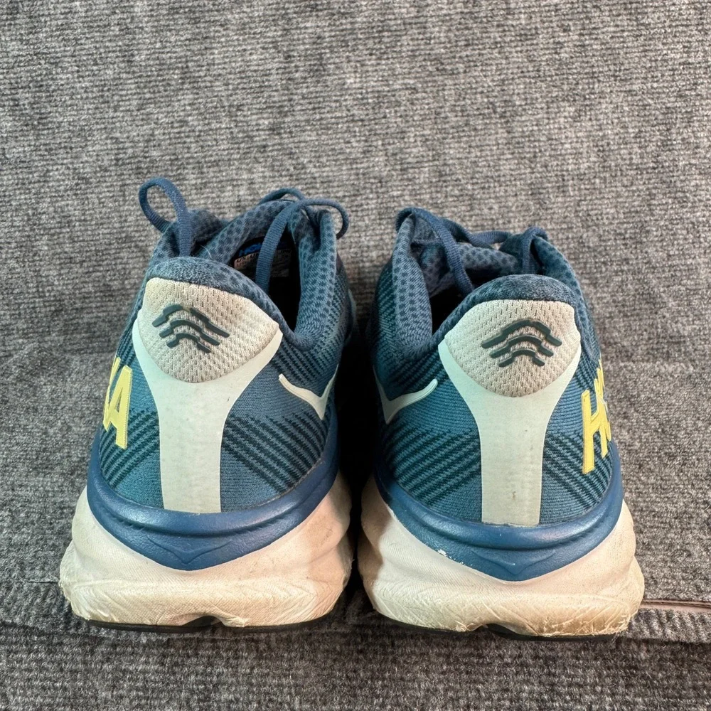 Hoka Clifton 9 Mens Teal Blue Yellow Running Shoes 1127895-BBLC Size 11